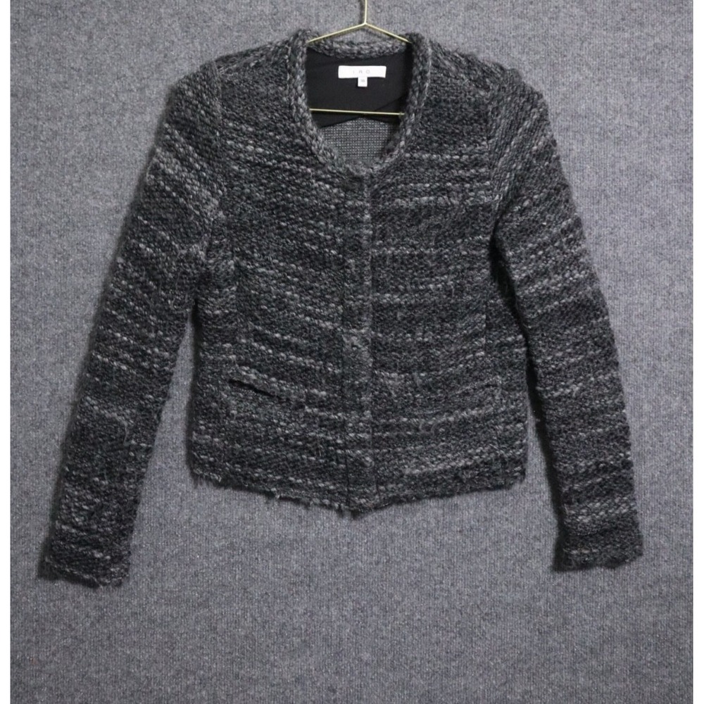 IRO Carene Jacket Women 36‎ Gray Thick Knit Wool Blend BOHO Short Snap Front